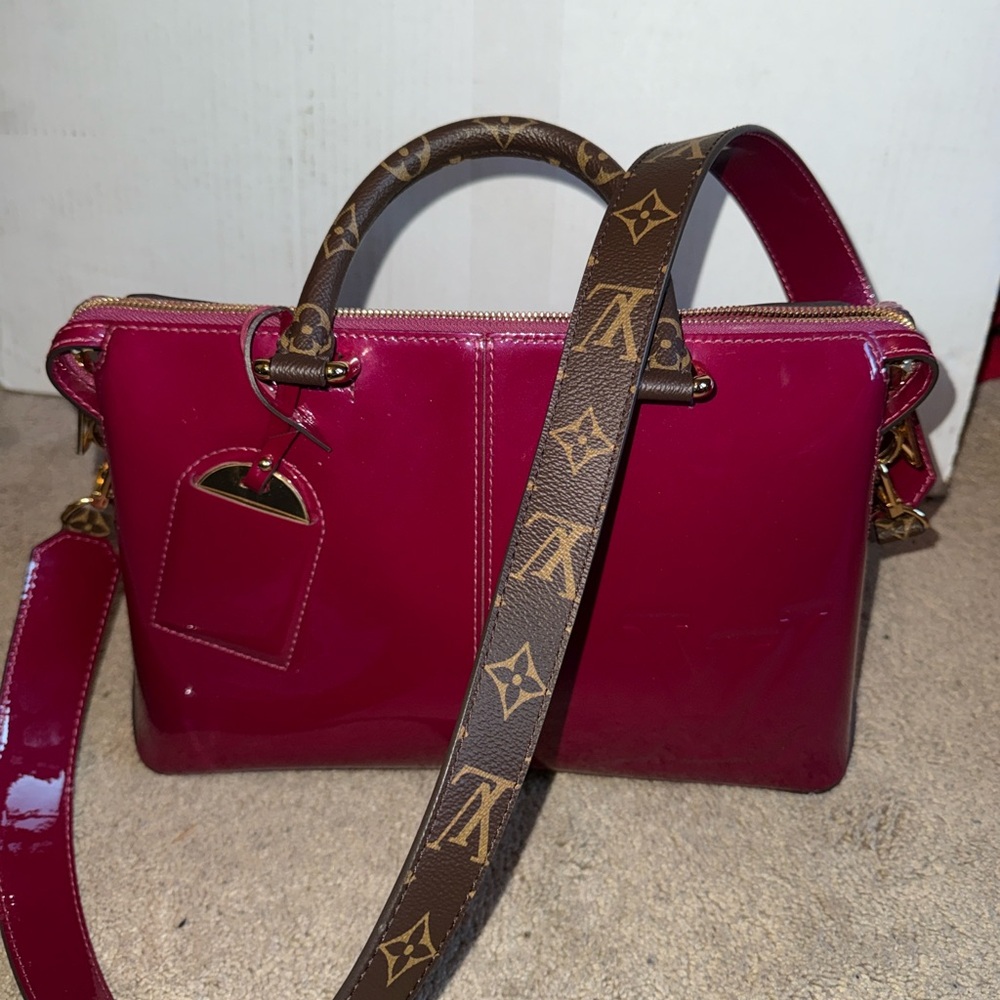 Louis Vuitton raspberry  Patent Leather Bag with Monogram Strap